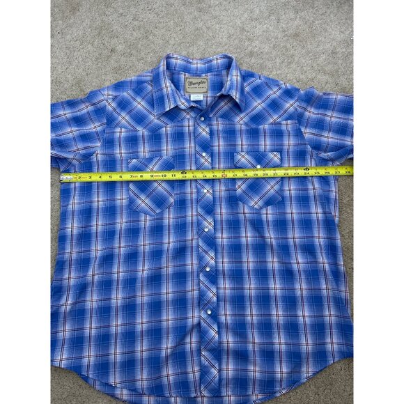 Wrangler Men's Blue & Red Plaid Short Sleeve Western Button-Down Shirt 2XL - Picture 7 of 9